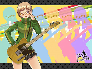 Rockin' Chie, Anime Girl, Guitar, Persona, Anime, Persona 4, Satonaka, Seifuku, Chie Satonaka, Chie, Rocker, Glasses HD wallpaper