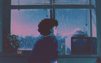 Chill Lofi Retro Anime Boy in Rainy Aesthetic Vibes, chill lofi, rainy weather, aesthetic anime, anime boy, retro anime HD wallpaper