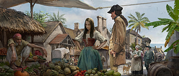 On the market, girl, art, man, fantasy, edward halmurzaev, market HD wallpaper