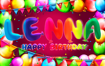Happy Birtay Lenna, , colorful balloon frame, Lenna name, purple background, Lenna Happy Birtay, Lenna Birtay, popular german female names, Birtay concept, Lenna HD wallpaper