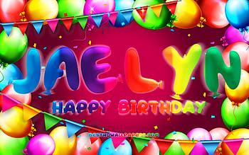 Happy Birtay Jaelyn, , colorful balloon frame, Jaelyn name, purple background, Jaelyn Happy Birtay, Jaelyn Birtay, popular american female names, Birtay concept, Jaelyn HD wallpaper