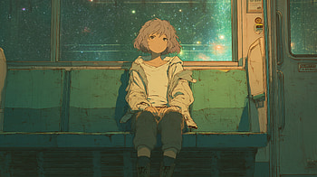 Starlit Ride — Anime Girl Quad, Train, Night HD wallpaper