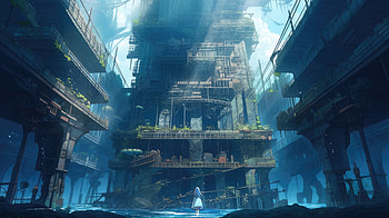Anime AI Art: Enigmatic Urban Oasis, AI Art, Anime, Original HD wallpaper