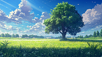 Anime Summer Landscape with Vibrant Nature and Tree Scenery, Anime Summer, anime landscape, nature, tree HD wallpaper