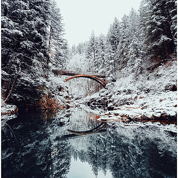 Landscape, Winter, Nature, Rivers, Snow, Bridge HD phone wallpaper