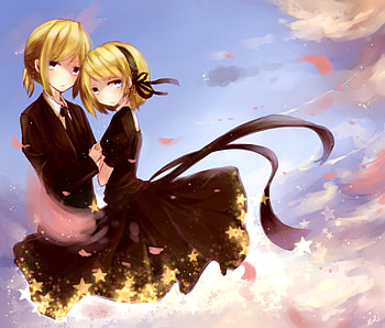 Vocaloid, anime short hair, blonde, anime, kagamine rin, kagamine len HD wallpaper