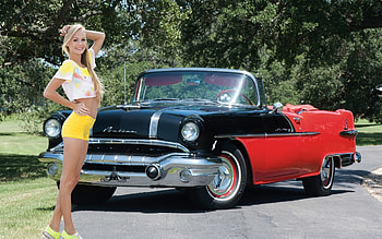 1956 Pontiac Star Chief Convertible, model, 1956, pontiac, blonde, car, shorts HD wallpaper