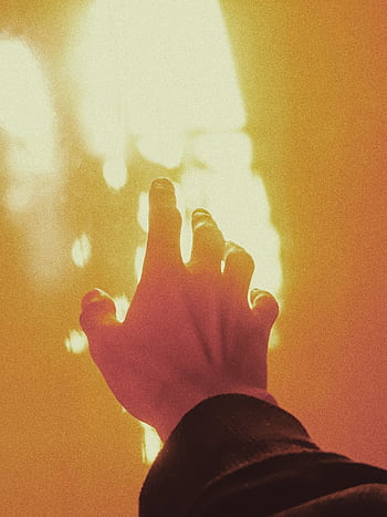 A silhouetted hand reaching towards warm glowing sunlight, creating a dramatic scene. HD phone wallpaper