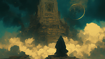 Mystical Temple Under New Moon - Fantasy, fantasy, temple, new moon, mystical, architecture HD wallpaper