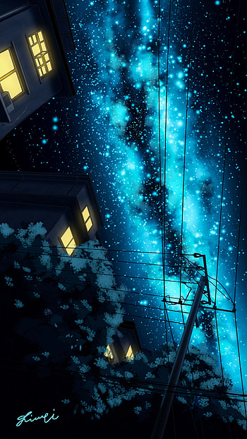 Art, Night, Building, Starry Sky, Pillar, Post, Wire, Wires HD phone wallpaper