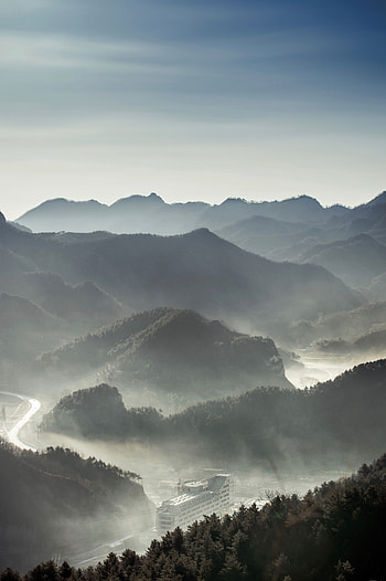 Nature, Mountains, View From Above, Fog, Woods, Scaffolding HD phone wallpaper