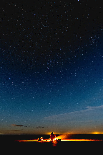 Bonfire, Night, Dark, Silhouette, Starry Sky, Camping, Campsite HD phone wallpaper