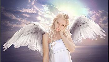 Angel, wings, pink, white, fantasy, girl, luminos HD wallpaper