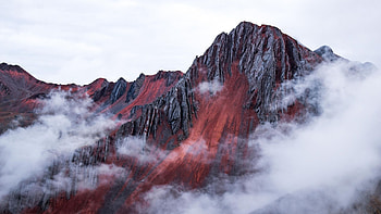 A stunning red mountain outside of Cusco, Peru, clouds, andes, sky, peak HD wallpaper