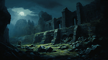 Mystical Ancient Ruins, ruin, ancient ruin, landscape, moonlight, fantasy, fantasy landscape HD wallpaper