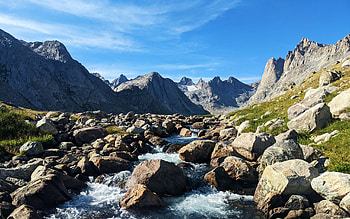 Titcomb Basin, Wind River Range, Wyoming, landscape, clouds, sky, rocks, stones, usa HD wallpaper