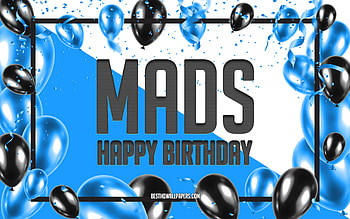 Happy Birtay Mads, Birtay Balloons Background, Mads, with names, Mads Happy Birtay, Blue Balloons Birtay Background, Mads Birtay HD wallpaper