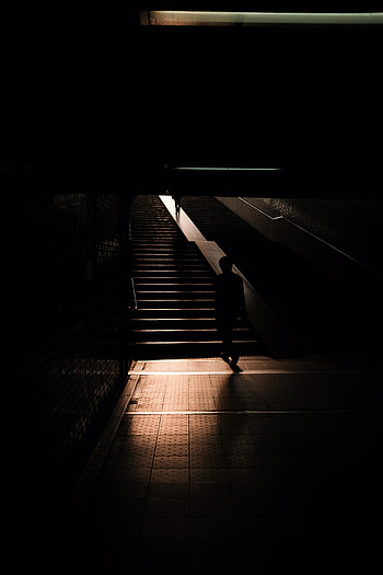 Dark, Silhouette, Ladder, Stairs, Human, Person HD phone wallpaper