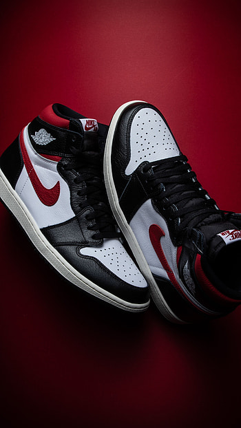 Jordan 1, Gym Shoes, Red Background HD phone wallpaper