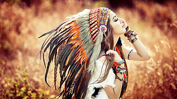 Women - Linh Napie Native American Cosplay Feather Bokeh Field Woman Girl Vietnamese Asian Model HD wallpaper