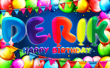 Happy Birtay Derik, , colorful balloon frame, Derik name, blue background, Derik Happy Birtay, Berlin Birtay, popular german male names, Birtay concept, Derik HD wallpaper