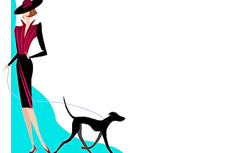 Walking the Dog 2, dog, artwork, lady, wide screen, model, painting, art, portrait HD wallpaper