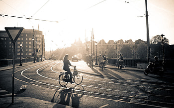 Cities, People, Sun, Shine, Light, Road, Bw, Chb, Street, Bicycle HD wallpaper