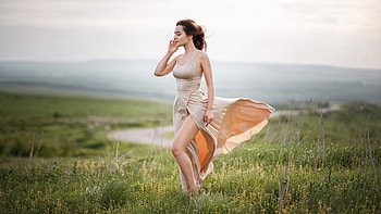 Girl Dress Wind Blowing Field , girls, model, dress, field HD wallpaper