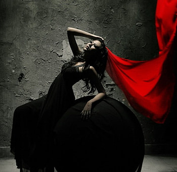 red accent, composition, model, black, scarf HD wallpaper