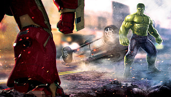 Hulk And Iron Hulkuster Fighting Artwork, hulk, artwork, superheroes HD wallpaper