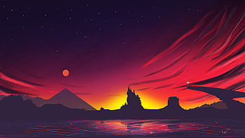 Minimal Sunset Landscape , artist, artwork, digital-art, sunset, minimalism, minimalist, artstation HD wallpaper