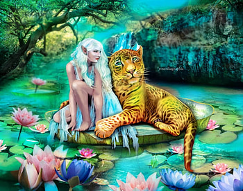 Labelleetlejaguard, lady, abstract, fantasy, jaguar HD wallpaper