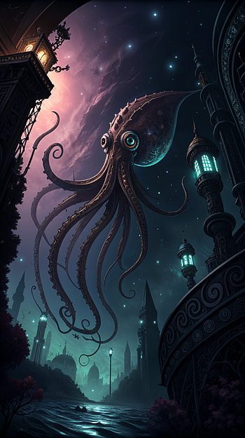 Enigmatic Squid: A Mystical , Fantasy Animal, octopus, night, Sci Fi HD phone wallpaper