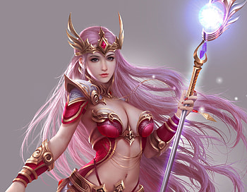 Fantasy girl, xiangxiang lu, pink, frumusete, fantasy, red, girl, luminos, soreceress HD wallpaper
