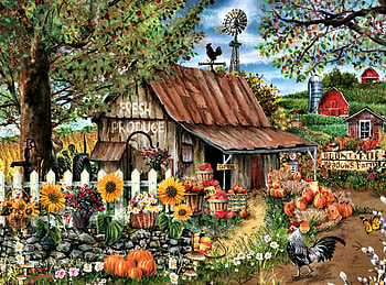 Bountiful Meadows Farm F2, architecture, art, landscape, farm, beautiful, pumpkins, artwork, butterflies, crops, scenery, wide screen, painting, flowers, rooster, planting HD wallpaper