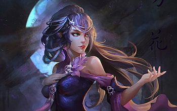 Fantasy Girl, purple, digital, art, face, hair HD wallpaper