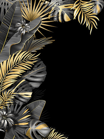 Botanical Tropical Leaves Frames. Gold and black background, Gold background, Pop art , Black Tropical HD phone wallpaper