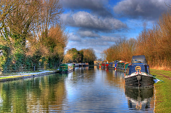 River in autumn, trees, boat, river, autumn HD wallpaper