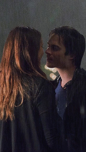 Damon and Elena, love, rain, couple, tvd, the vampire diaries, TV series, kiss in the rain, promise me this is forever, kiss, cute HD phone wallpaper