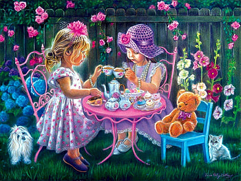 breakfast, garden, flowers, child HD wallpaper