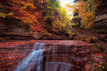 Buttermilk Falls, New York, colors, trees, waterfall, autumn, USA, forest, foliage, fall, rocks HD wallpaper