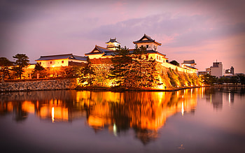 Castle, night, graphy, water HD wallpaper