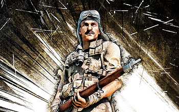 George Mason, grunge art, Battlefield V, fan art, Battlefield characters, Battlefield V Elites, brown abstract rays, Battlefield 5, George Mason Battlefield HD wallpaper