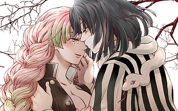 Mitsuri Kanroji, Obanai Iguro, spring, Demon Hunter, Kimetsu no Yaiba, Demon Slayer, artwork, manga, Mitsuri Kanroji Kimetsu no Yaiba, Obanai Iguro Kimetsu no Yaiba HD wallpaper