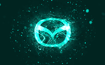 Mazda turquoise logo, , turquoise neon lights, creative, turquoise abstract background, Mazda logo, cars brands, Mazda HD wallpaper