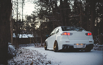 Winter, Mitsubishi, Cars, Back View, Rear View, Lancer HD wallpaper