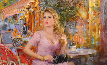 Afternoon Tea, razumov, digital, cafe, fantasy, art, pretty, girl, woman HD wallpaper