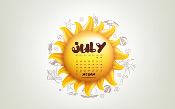 2022 July Calendar, , 3d sun, summer, July, 2022 summer calendars, July 2022 Calendar, summer background HD wallpaper