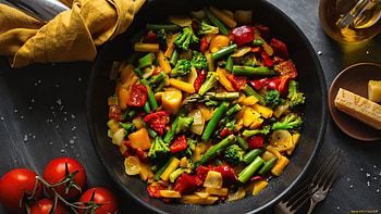 Veggies, fry, pan, food HD wallpaper