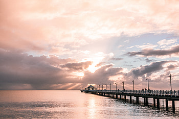 Nature, Sea, Clouds, Horizon, Pier, Silhouettes HD wallpaper